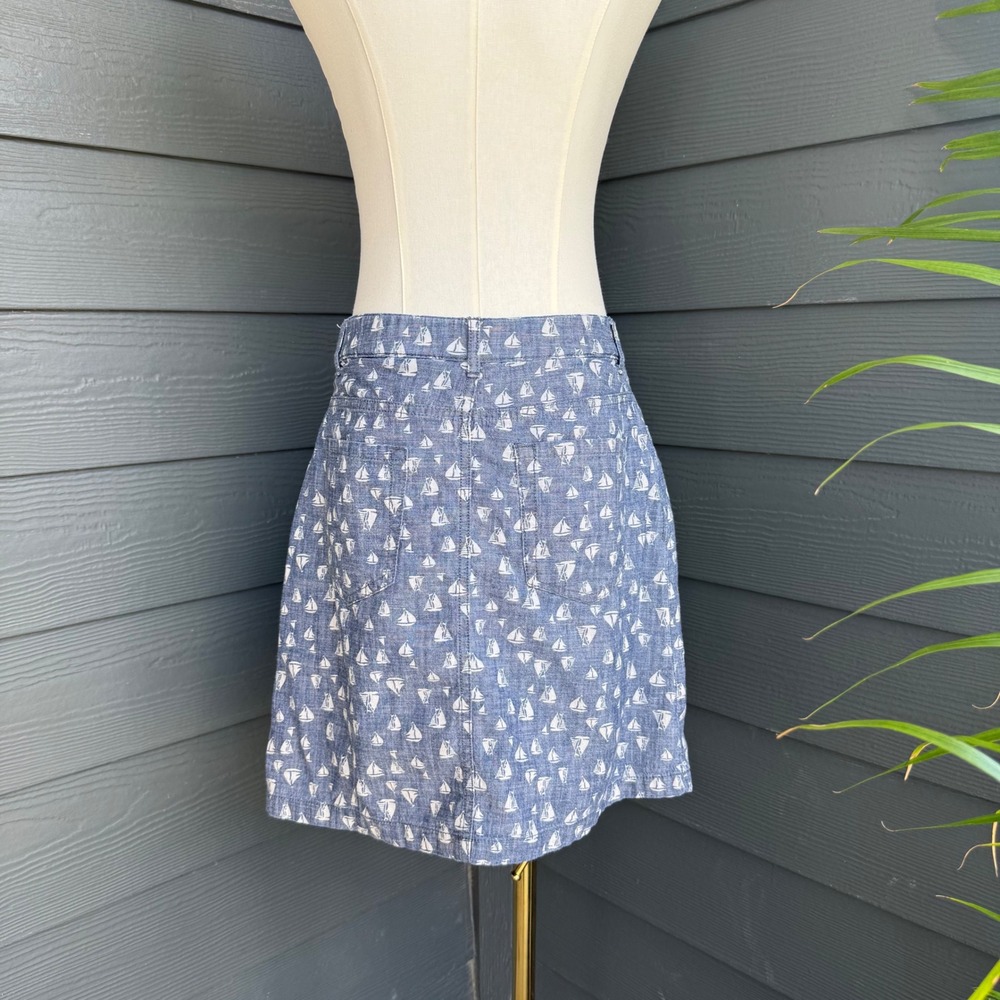 Croft & Barrow Sailboat Print Chambray Skirt Cotton Stretch Size 4 Coastal - Picture 2 of 12
